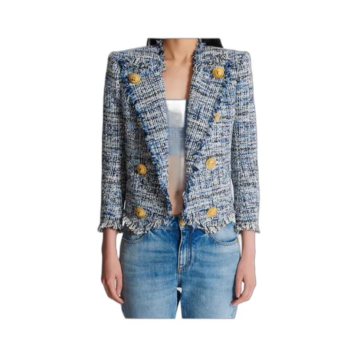 8 Button Cropped Tweed Edge-To-Edge Jacket