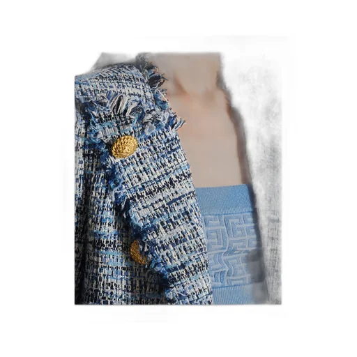 8 Button Cropped Tweed Edge-To-Edge Jacket