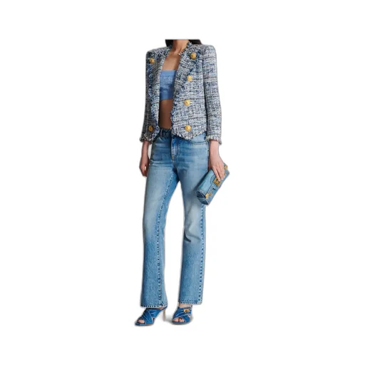 8 Button Cropped Tweed Edge-To-Edge Jacket