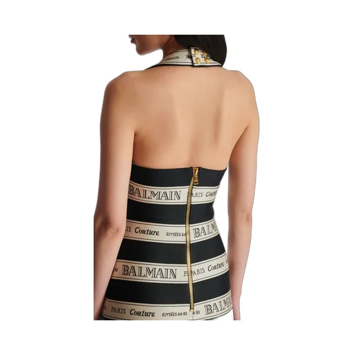 Ribbon Motif Jacquard Halterneck Dress