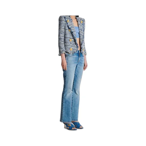 8 Button Cropped Tweed Edge-To-Edge Jacket