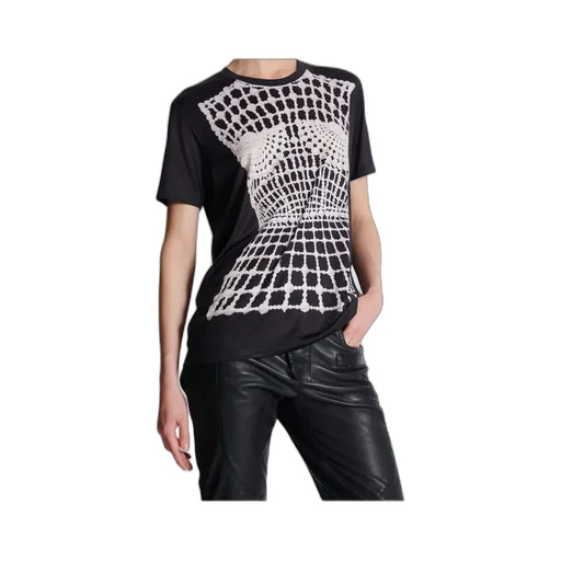 Faux Embroidery Print Loose T-Shirt