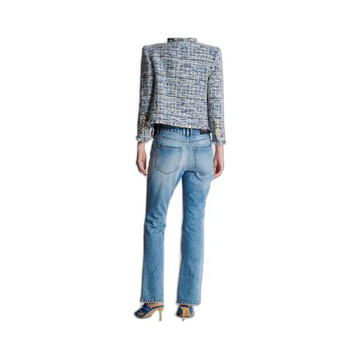 8 Button Cropped Tweed Edge-To-Edge Jacket