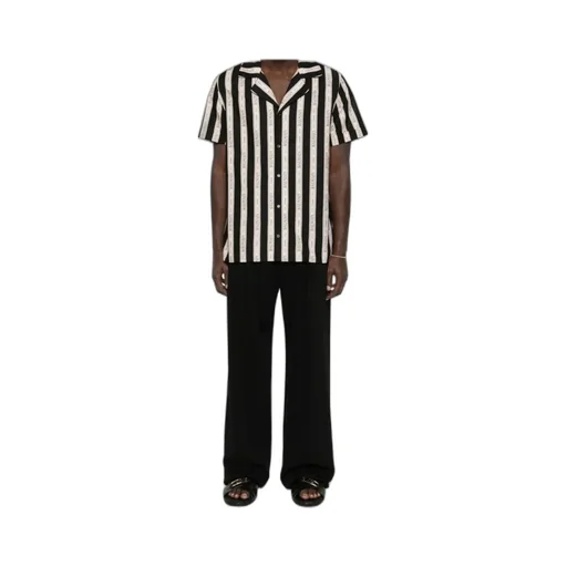 Striped Collared Short-Sleeved Shirt