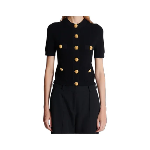 Short Sleeved Buttoned Knitted Cardigan