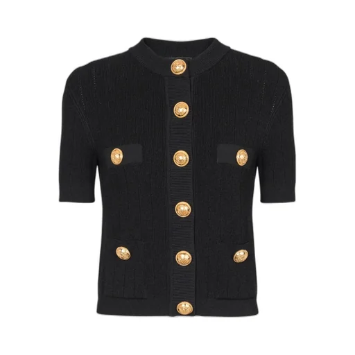 Short Sleeved Buttoned Knitted Cardigan