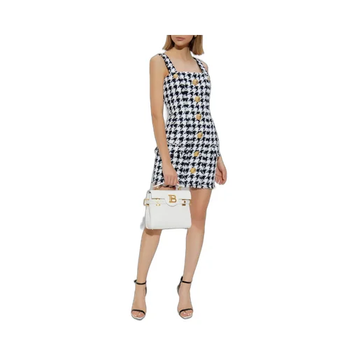 Houndstooth Button Detailed Tweed Dress