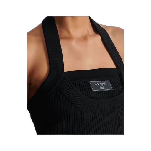 Ribbed Knit Halterneck Top