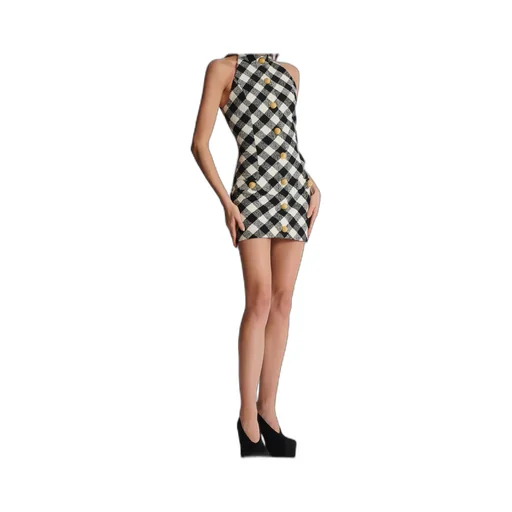 Short Tweed Dress With Buttons
