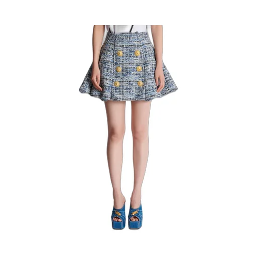 Button Detailed Tweed Skirt