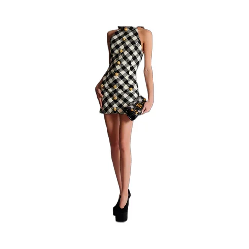 Short Tweed Dress With Buttons
