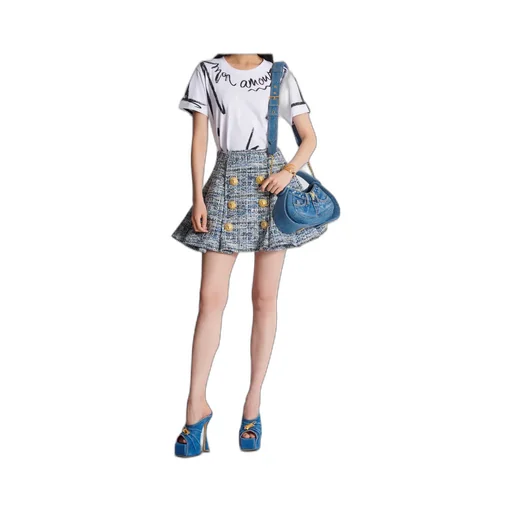 Button Detailed Tweed Skirt