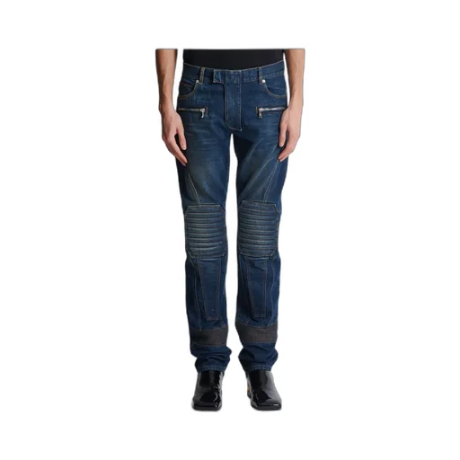 Denim Straight-Leg Biker Jeans