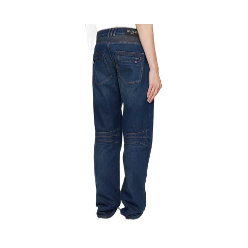 Denim Straight-Leg Biker Jeans