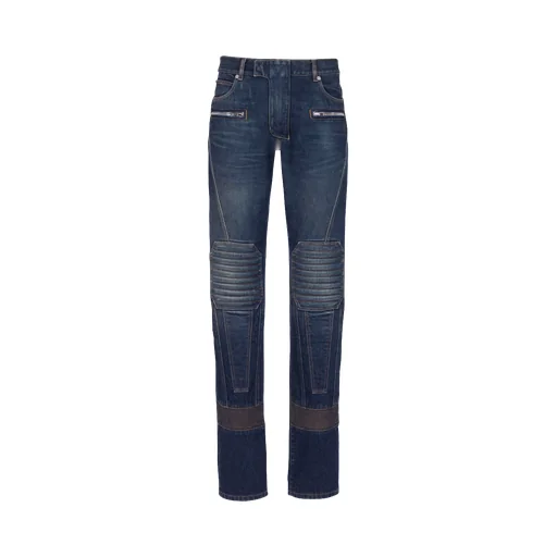 Denim Straight-Leg Biker Jeans