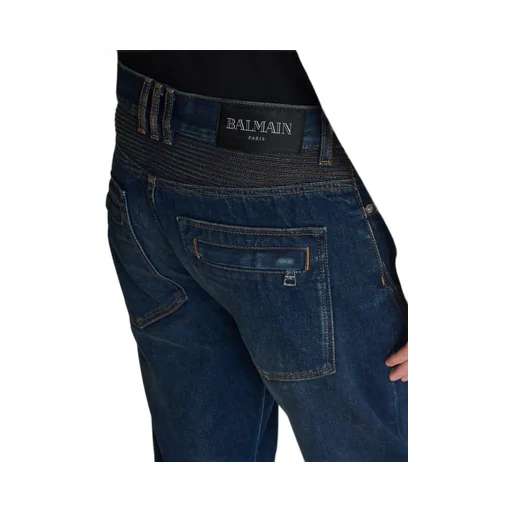 Denim Straight-Leg Biker Jeans