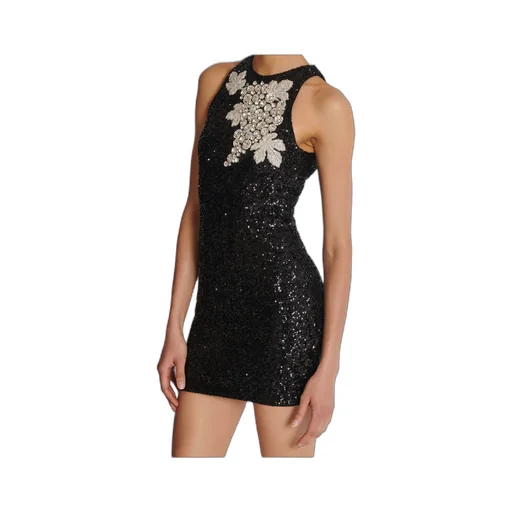 Embroidered Grape Motif Sleeveless Mini Dress