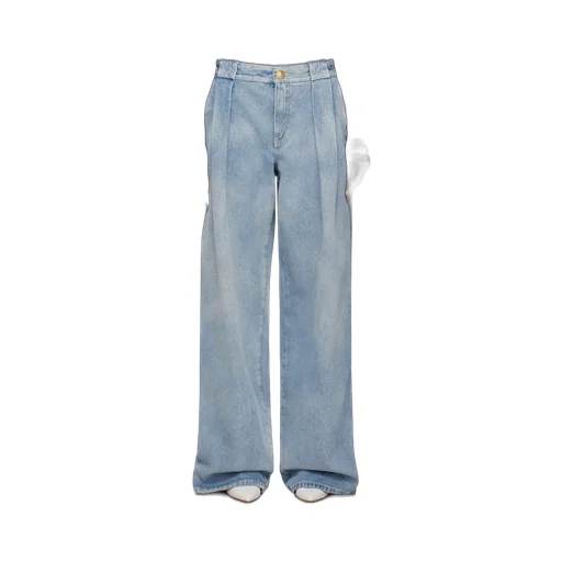 Logo Detailed Pleated Denim Jeans