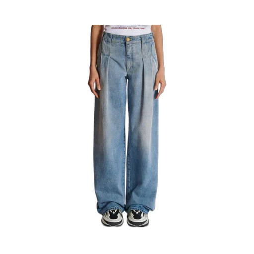 Logo Detailed Pleated Denim Jeans