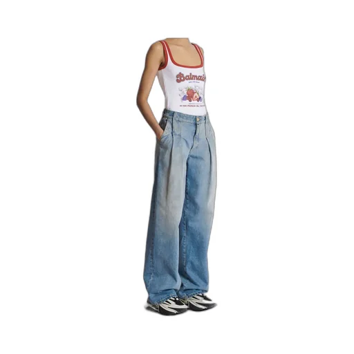 Logo Detailed Pleated Denim Jeans