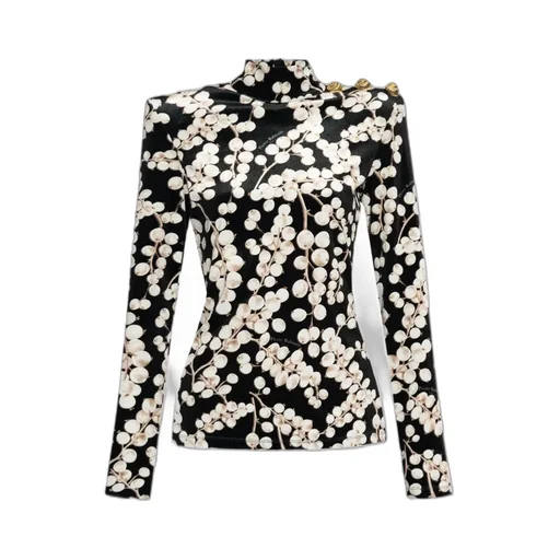 Grape Printed High-Neck Velvet Top