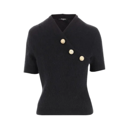 Button Detailed Knit Short-Sleeve T-Shirt