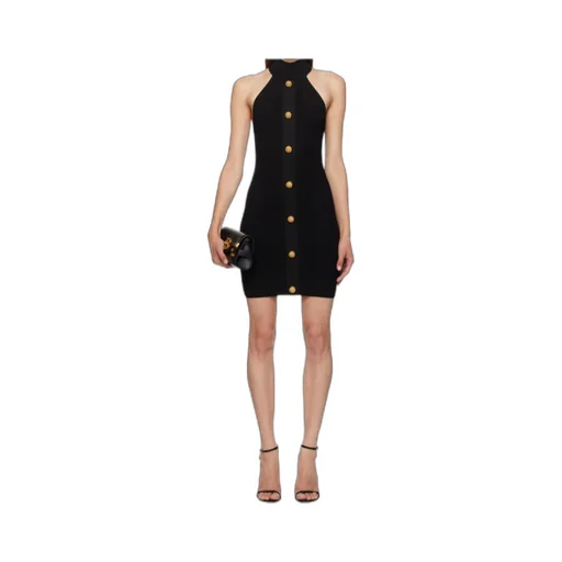 Off Shoulder Button-Detailed Mini Dress