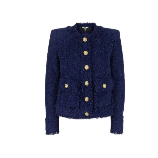 Button-Detailed Cropped Tweed Jacket