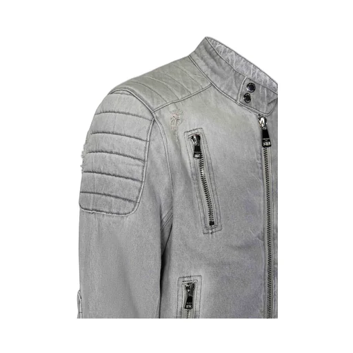 Zip-Up Biker Denim Jacket