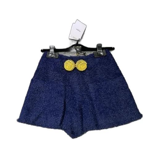 Belted Tweed Shorts With Snail Buttons