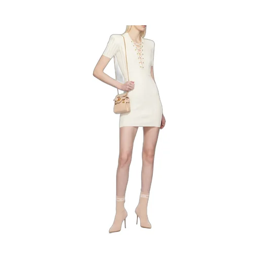 Laced V-Neck Short-Sleeved Dress