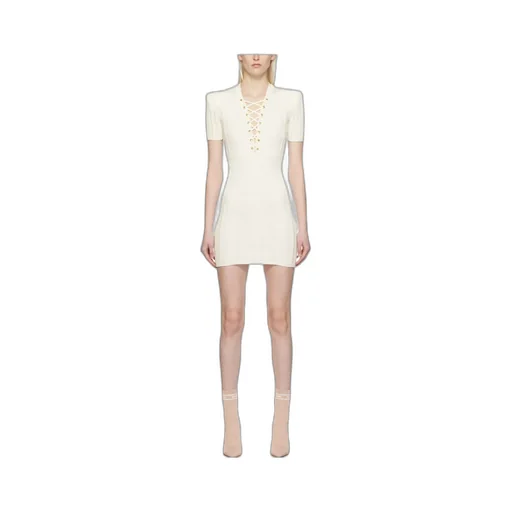Laced V-Neck Short-Sleeved Dress