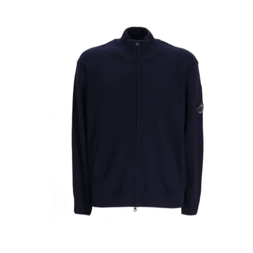 Lens Detailed Zip-Up Knitted Cardigan