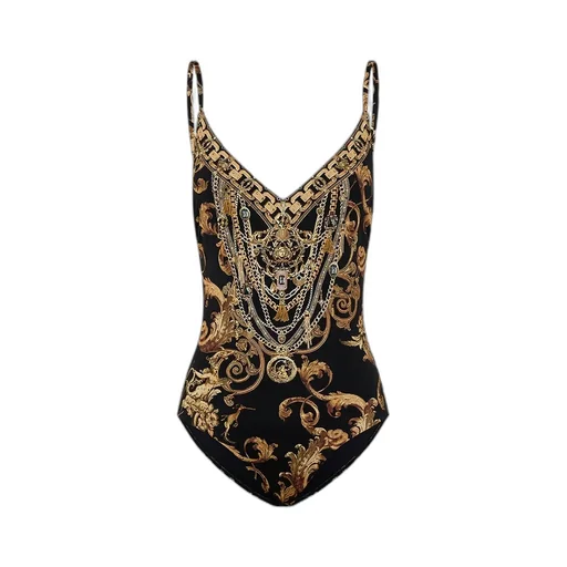 V-Neck Steel Ring One-Piece Swimsuit