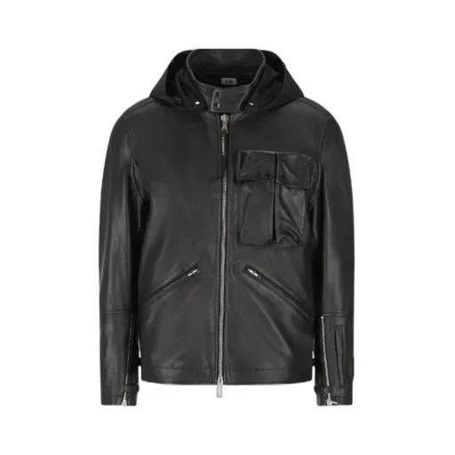 Goggle-Detail Leather Jacket