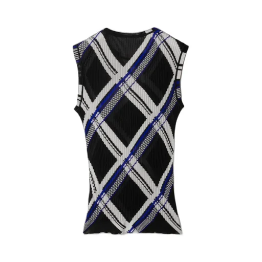 Checked Ribbed-Knit Sleeveless Top