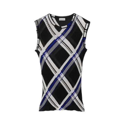 Checked Ribbed-Knit Sleeveless Top