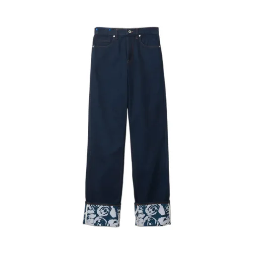 Logo-Patch Straight-Leg Turn-Up Hem Jeans