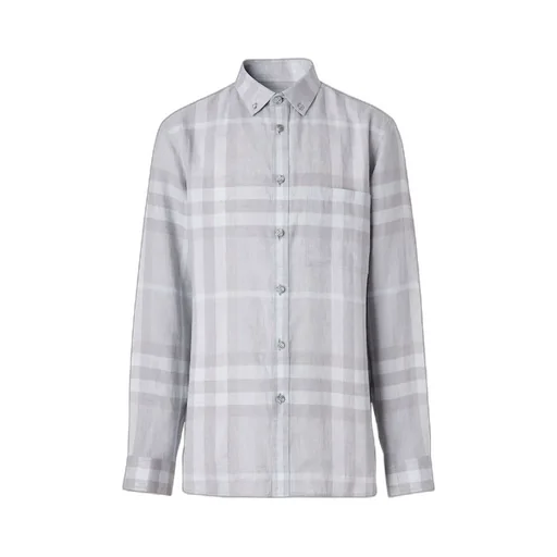 Button-Down Collar Check Linen Shirt