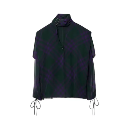 Check-Pattern Scarf Detailed Blouse