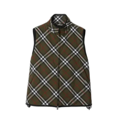 Checked Zip-Up Padded Gilet
