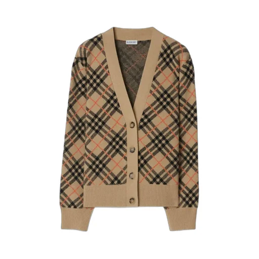 Checked V-Neck Buttoned Cardigan