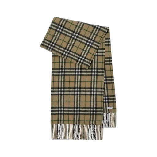 Check-Print Fringed Cashmere Scarf