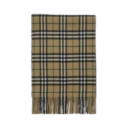 Check-Print Fringed Cashmere Scarf