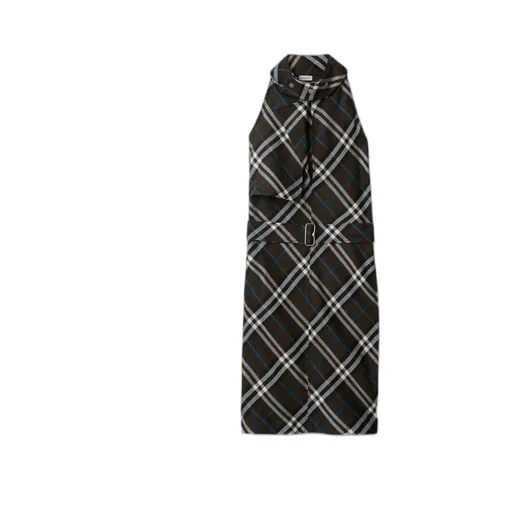 Chcked Belted Waist Sleeveless Dress