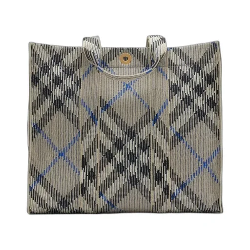 Medium Checked Knitted Top Handle Bag