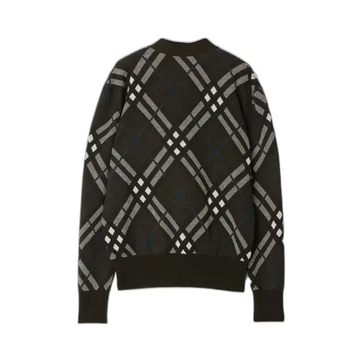 Checked V-Neck Buttoned Cardigan