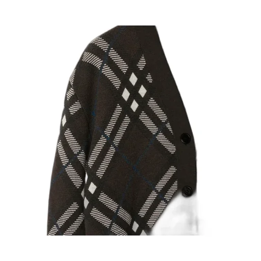 Checked V-Neck Buttoned Cardigan