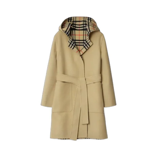 Vintage Check Hooded Belted Reversible Coat
