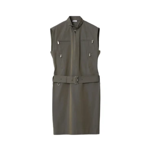 Zip-Detailed Belted Sleeveless Mini Dress